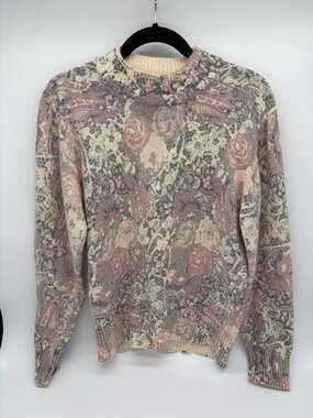Paris Sport Club Vintage Floral Tapestry Mock Neck Sweater M Silk Angora